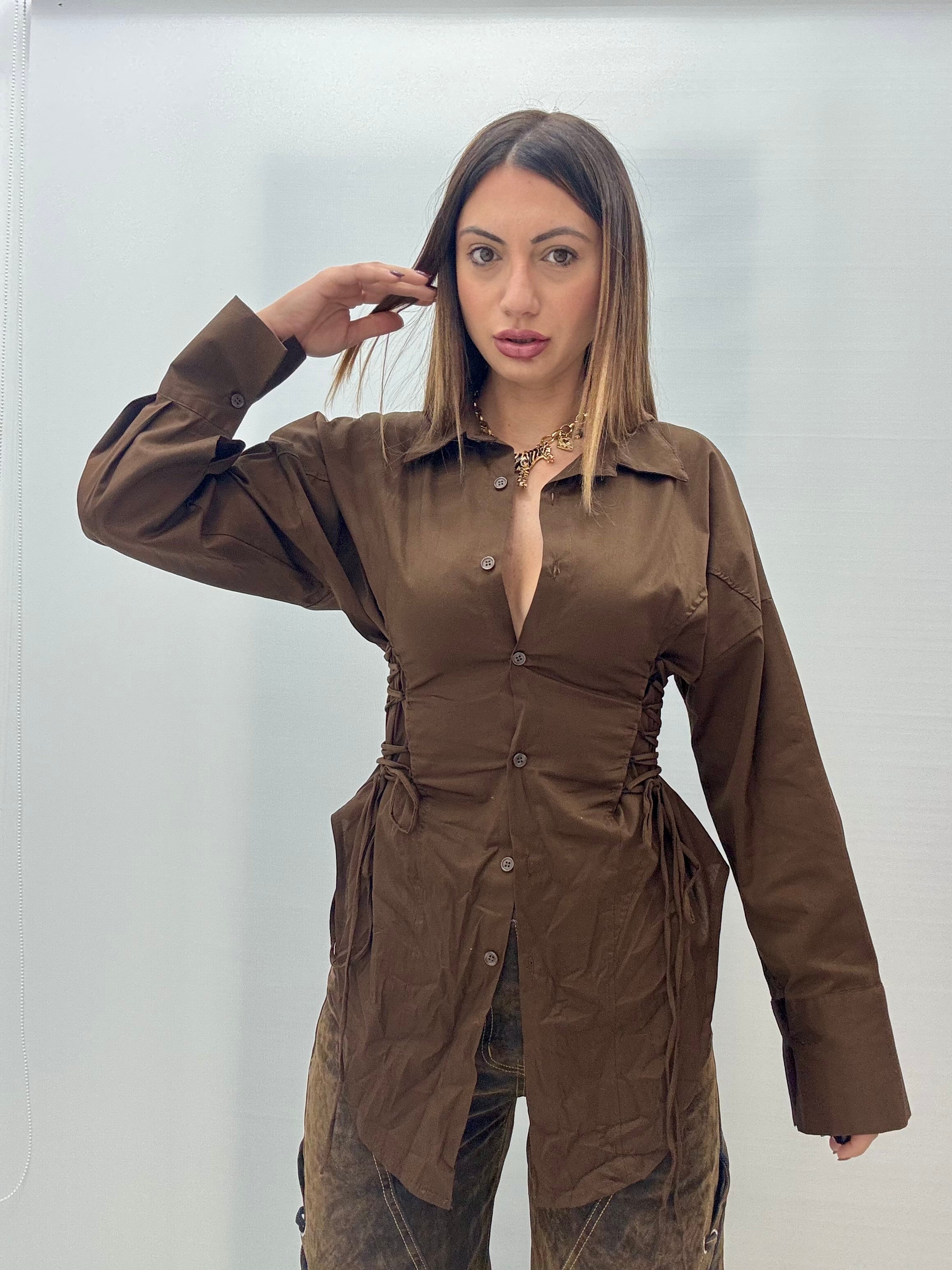 Camicia Stringhe Marrone